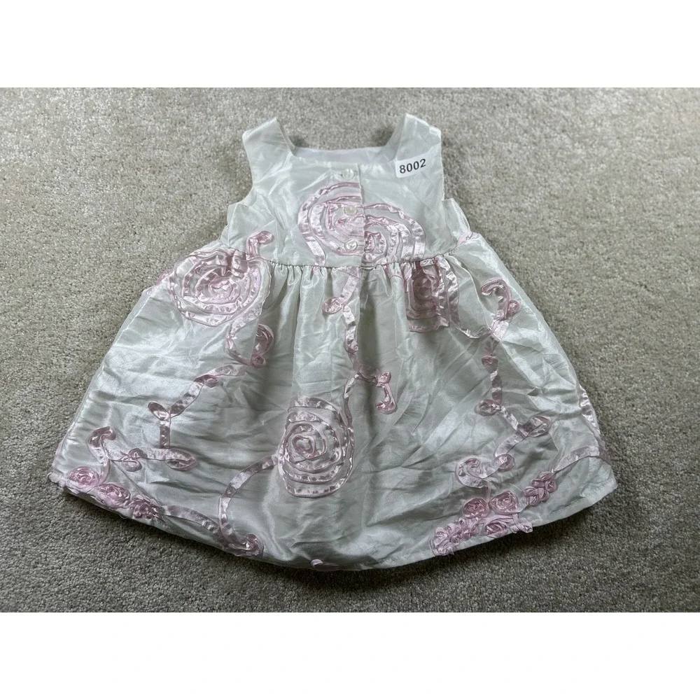 Jenny & Me Infant‎ Girls Dress 18M White Pink Bow Floral Party Formal Occasion